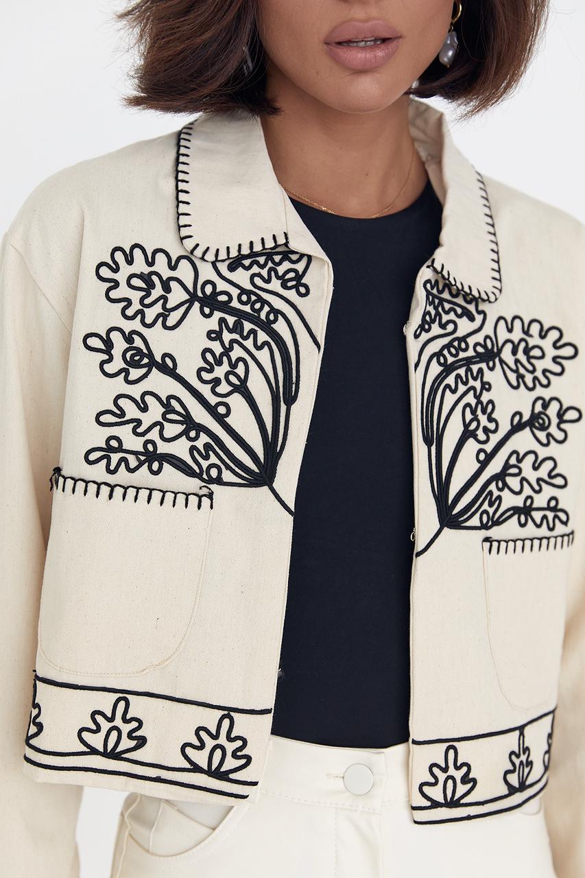 Жакет укороченный с вышивкой L Бежевый (12313284) - фото 3 Жакет укороченный с вышивкой L Бежевый (12313284) - фото 3