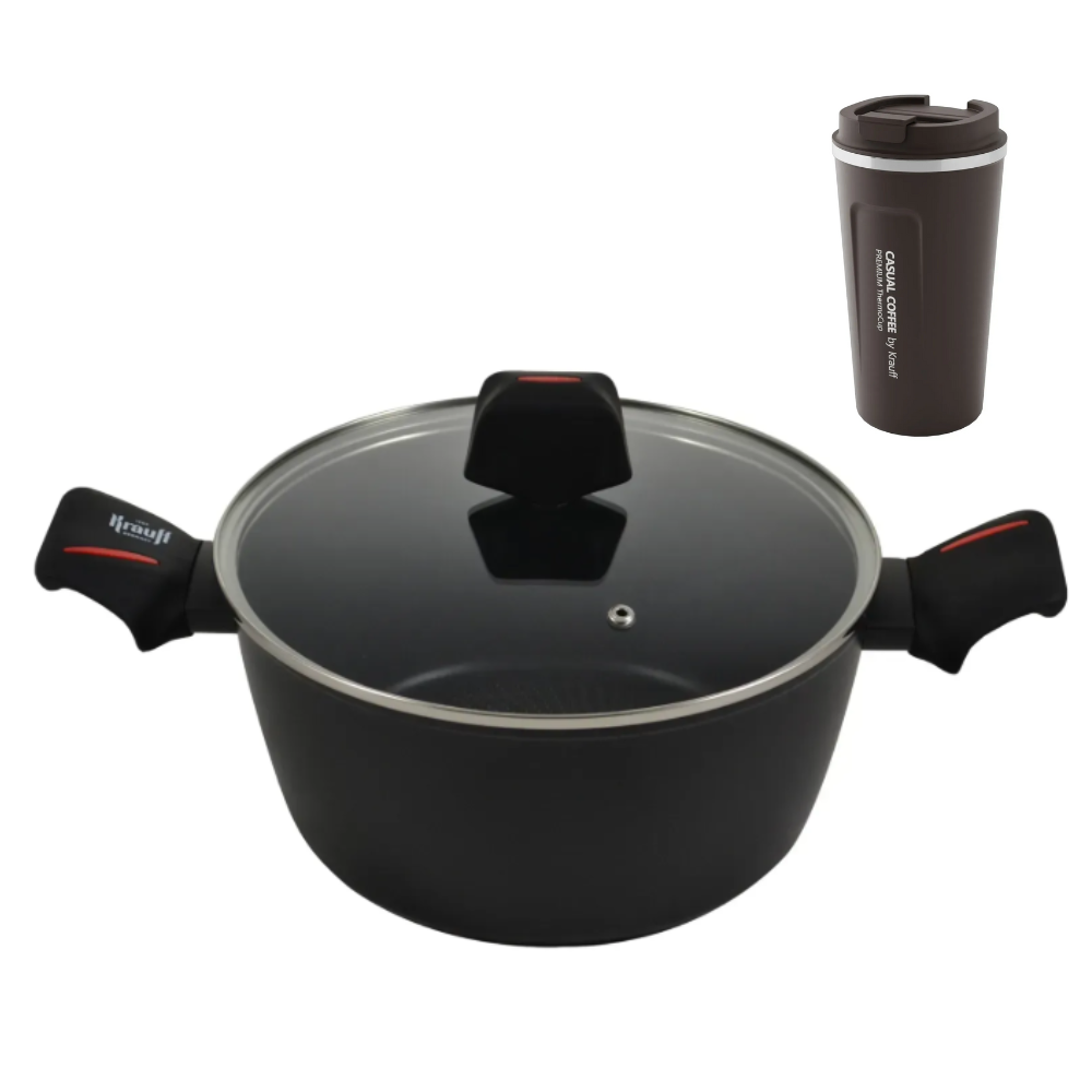Каструля Krauff Smart Fry 6,6 л зі скляною кришкою та термокружка (55-333-535)