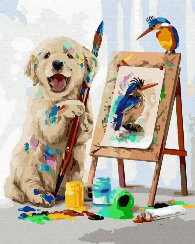Картина по номерам Rainbow Art Пес-художник 40x50 см без коробки (ANG149)