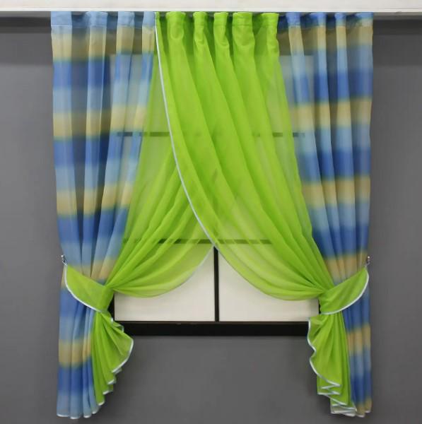 Комплект штор на кухню 360х170 см Салатовый/Разноцветный (111к)