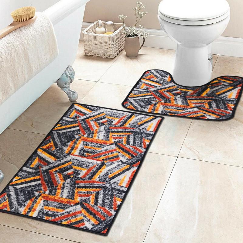 Набір килимків у ванну кімнату Mac Carpet Taba 317-2 57х90 см/57х60 см Сірий/Помаранчевий (6704418)