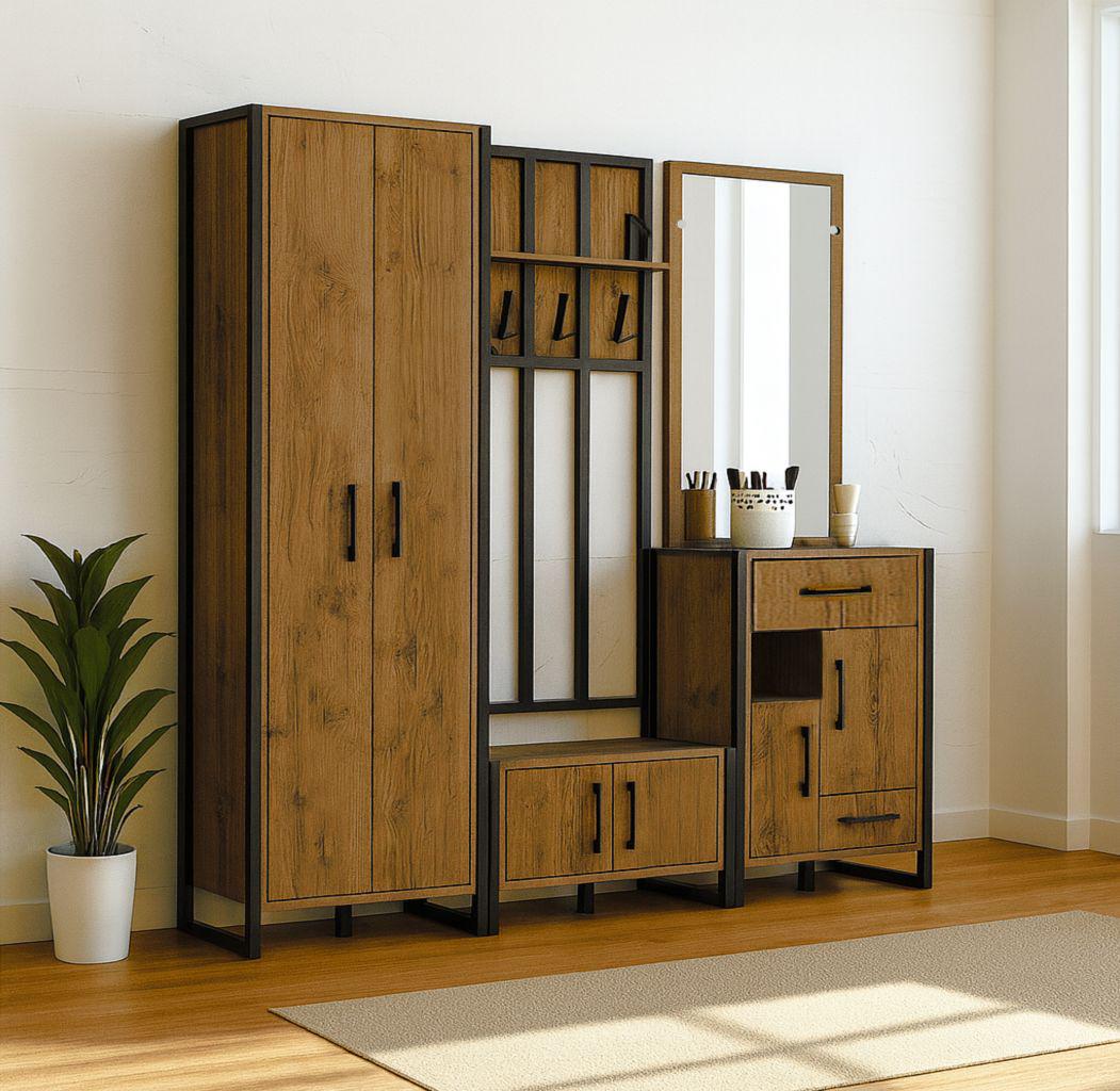 Прихожая в коридор ТОБІ ШОБронкс ПЛ/2 с зеркалом 2580x350x1900 мм Фаервуд