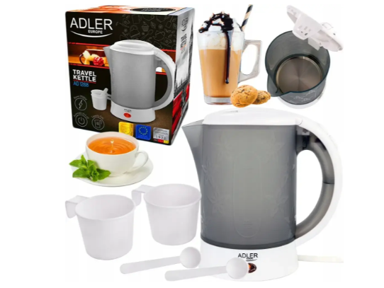 Електрочайник Adler з чашками і ложками пластиковий 0,6 л Білий/Сірий (AD 1268) - фото 2 Електрочайник Adler з чашками і ложками пластиковий 0,6 л Білий/Сірий (AD 1268) - фото 2