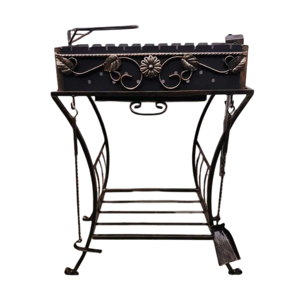 Мангал с дровницей/подставкой для котла/совом/кочергой на 10 шампуров 3 мм (7059)