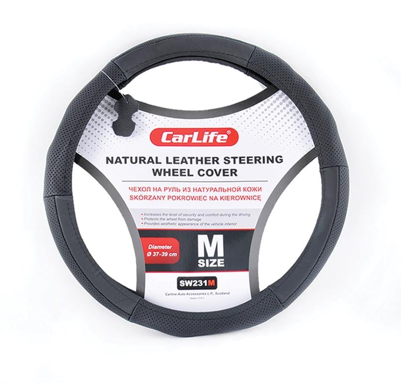 Чехол на руль Carlife кожаный 41-43 см Black