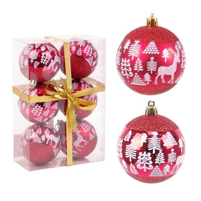 Набор новогодних шаров пластиковых 6 шт. d 7 см Красный (43187)