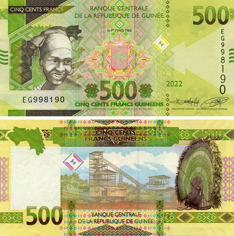 Коллекционная банкнота Гвинея 500 франков 2022 UNC Pnew (Б18126)