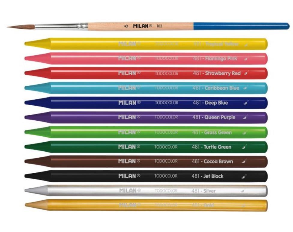 Набір кольорових акварельних олівців MILAN 12 шт. та пензлик коза №6 - фото 2