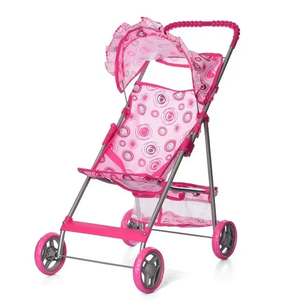 Коляска для кукол летняя прогулочная из металла и текстиля 63 см Розовый с рисунком (150-98-9304)