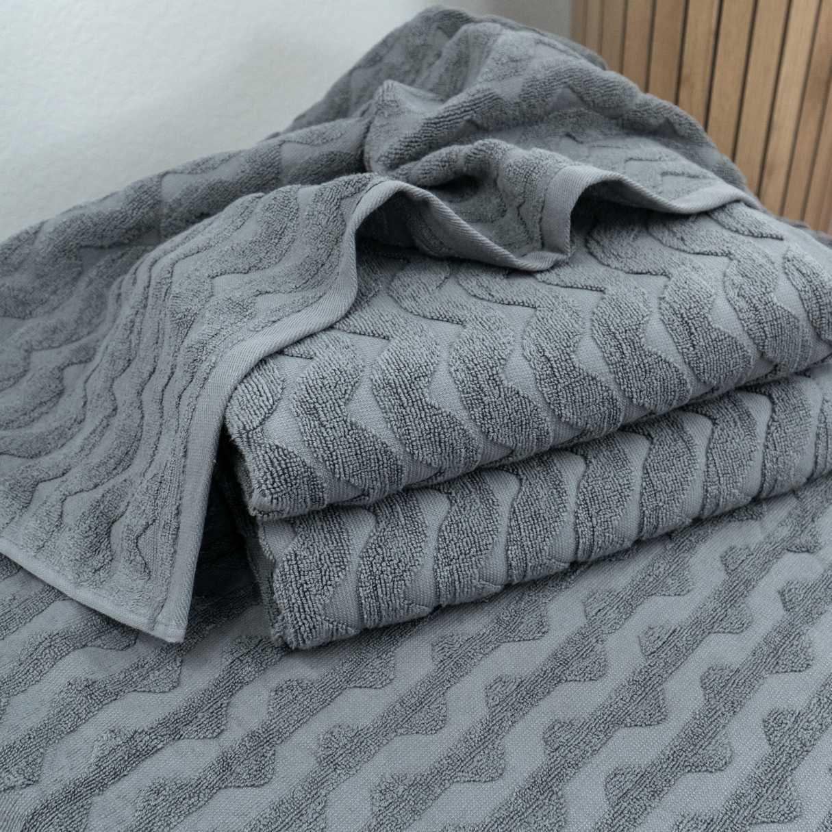 Рушник банний GM Textile Хвиля жакардовий 100х150 см Сірий (500-150-Wave-grey) - фото 4