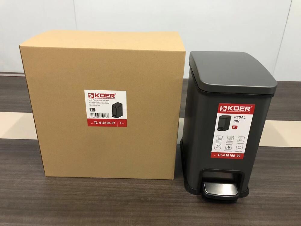 Мусорное ведро с плавным закрытием Koer TC-010108-07 прямоугольное 8 л Графит (KR5591) - фото 6 Мусорное ведро с плавным закрытием Koer TC-010108-07 прямоугольное 8 л Графит (KR5591) - фото 6