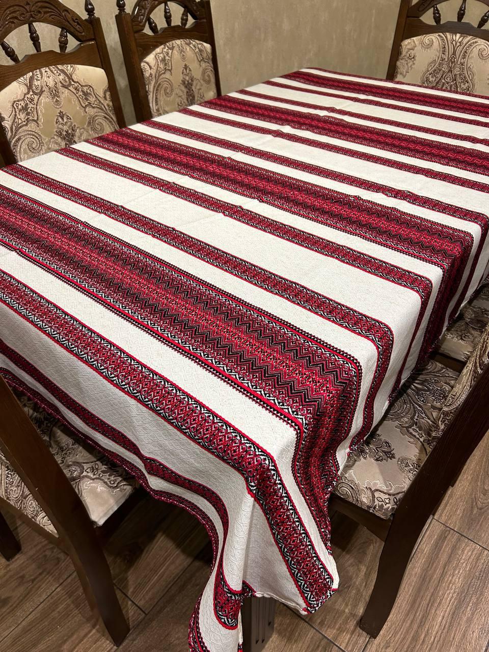 Скатерть льняная 120x150 см Белый с красным (Д-skatert-dom-001) Скатерть льняная 120x150 см Белый с красным (Д-skatert-dom-001)