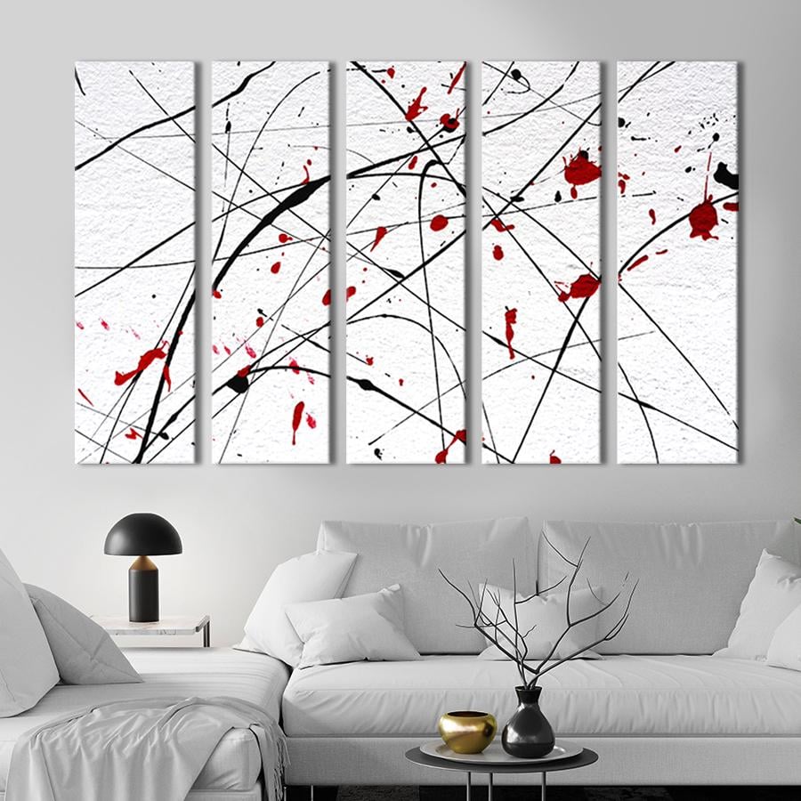 Модульна картина із 5 частин Абстракція криваві плями та чорні лінії 155x95 см (9-51)