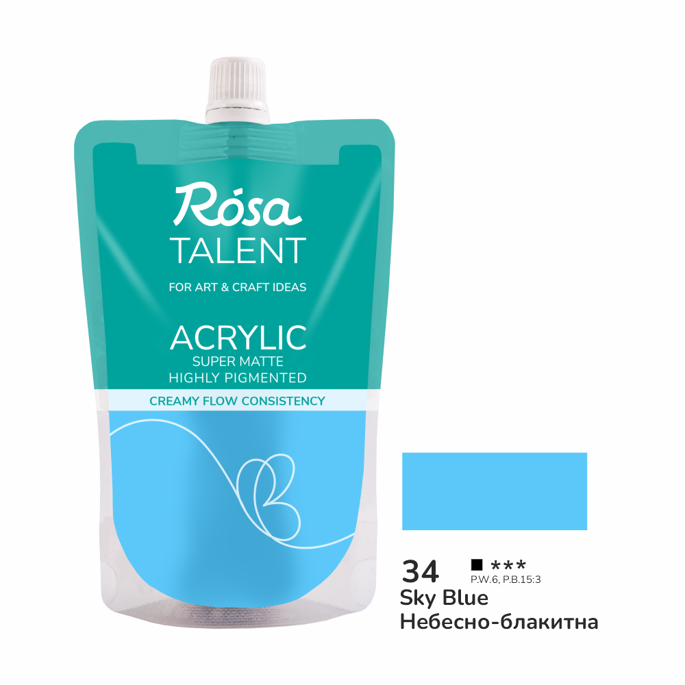 Акриловая краска Rosa Talent 200 мл 34 Небесно-голубая (Az1-4823098548874)