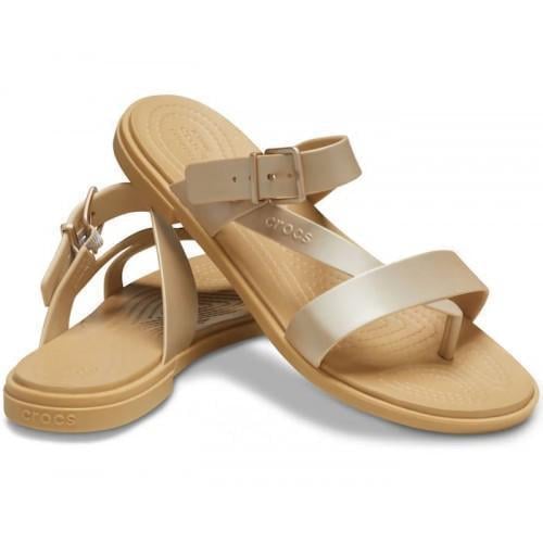 В'єтнамки жіночі Crocs Tulum Metallic Toe Champagne р. 40-41 Бежевий (18204)