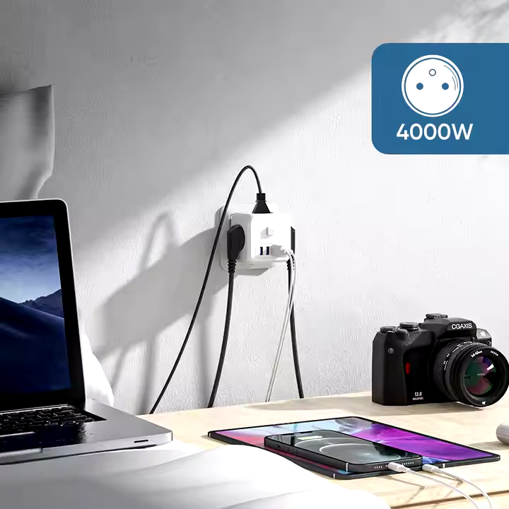 Фільтр мережевий 7в1 трійник з вимикачем перехідник адаптер з USB Type-C і швидкою зарядкою Білий - фото 5