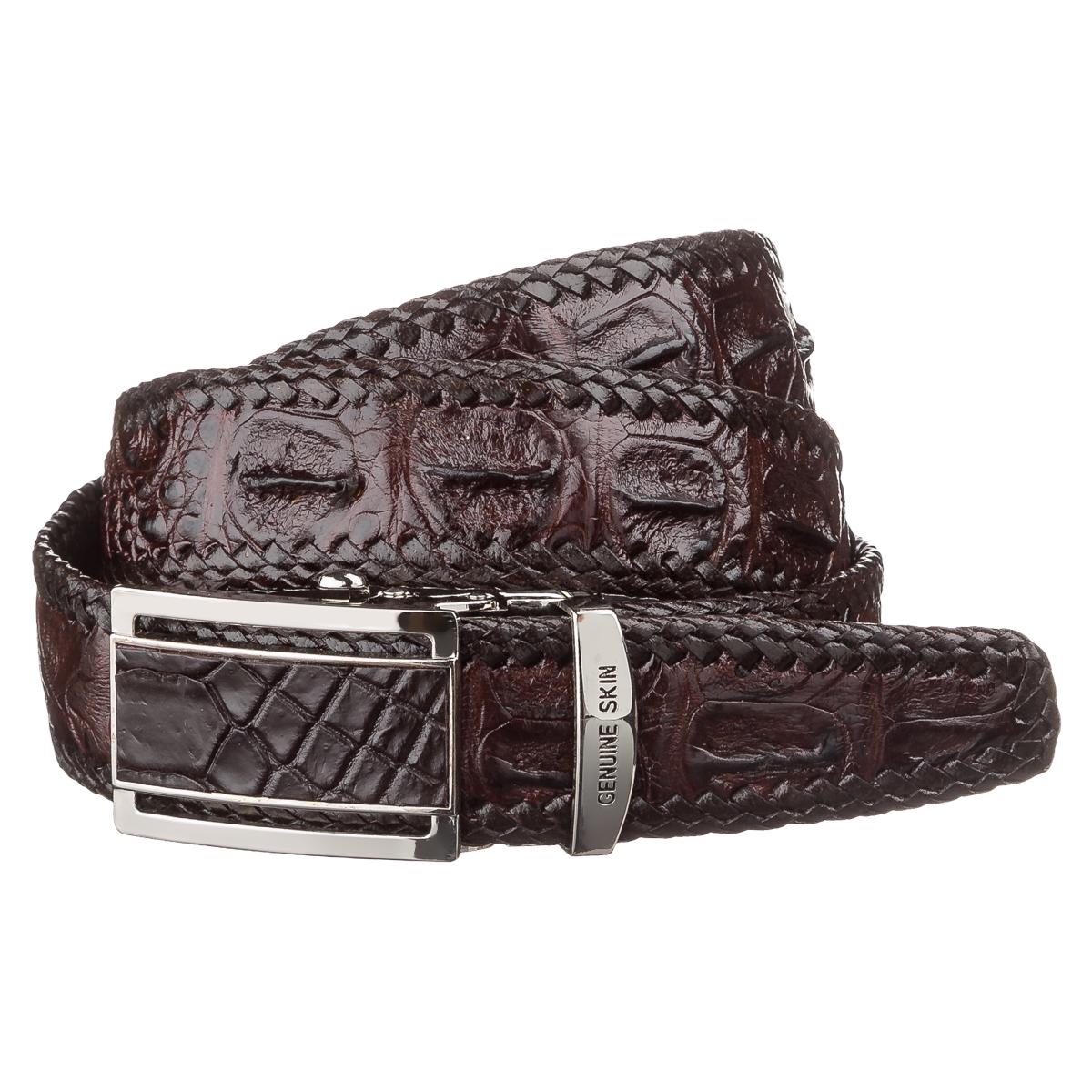 Ремень автомат Crocodile leather 18171 из натуральной кожи крокодила Коричневый