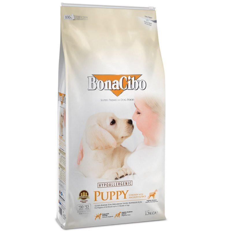 Корм сухий для цуценят усіх порід BonaCibo Puppy Chicken&Rice with Anchovy з м'ясом курки та рисом 3 кг (BC406106)