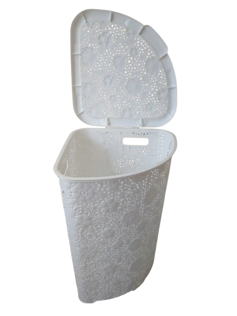 Корзина для белья угловая Elif Plastic Ажур 52 л 50x41,5x57 см Белый (37206685)