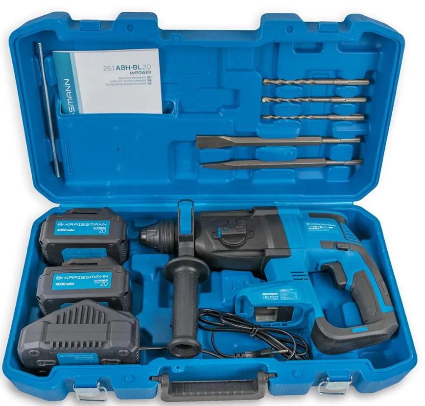 Перфоратор аккумуляторный KRAISSMANN 261 ABH-BL 20/2 MP 2 аккумулятора по 4000 мАч/зарядное устройство/кейс (15151393) - фото 2