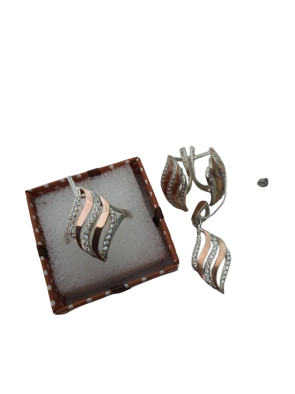 Комплект украшений серебряный кольцо кулон/серьги 925 проба с пластинами золота 375 пробы (26943479)