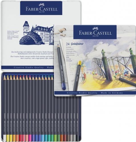 Набор цветных карандашей Faber-Castell GoldFaber металлический пенал 24 цвета (114724)
