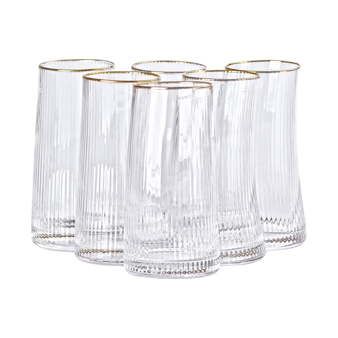 Набір високих склянок 6 шт. по 600 мл із золотим обідком