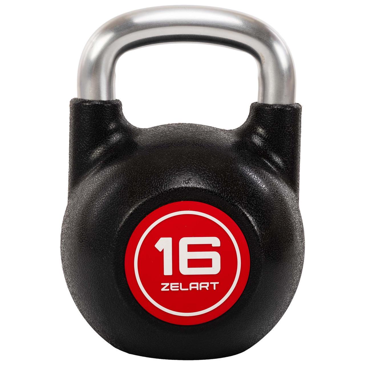Гиря змагальна цільна Zelart TA-4756-16 чавунна з CPU покриттям та хромованою ручкою 16 кг Чорний (2858292325)