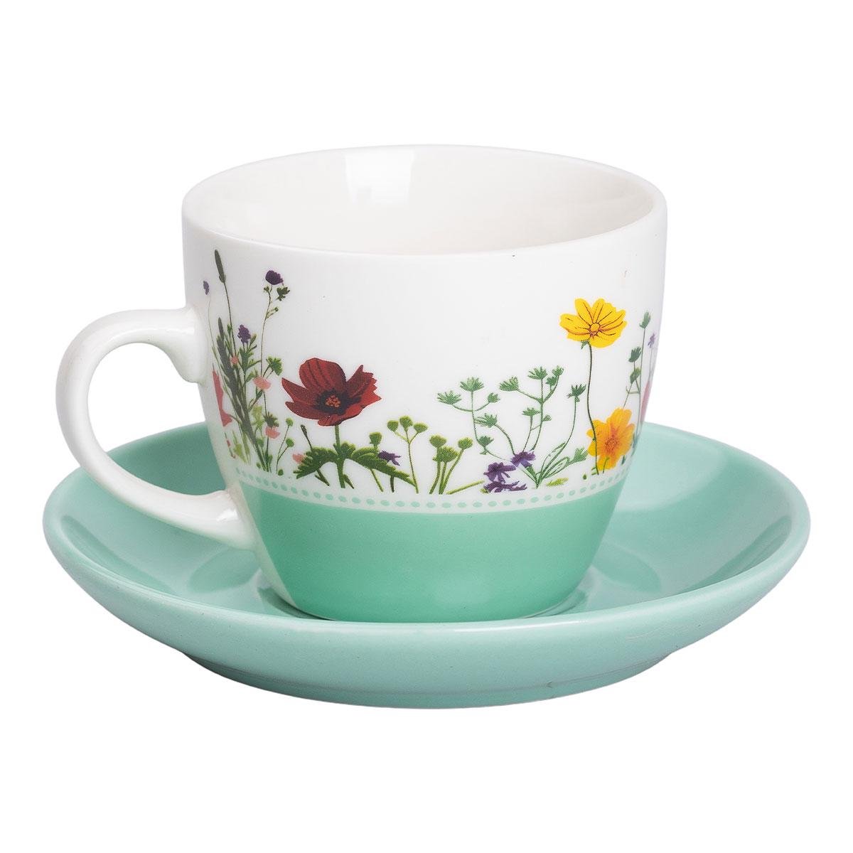 Чашка з блюдцем керамічна Lighthouse 250 мл Бірюзовий (LG-20135)