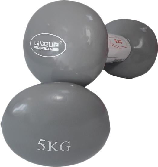 Гантели виниловые пары LiveUP Vinyl Dumbbell Egg Head 2х5 кг Серый (LS2001-5) - фото 1