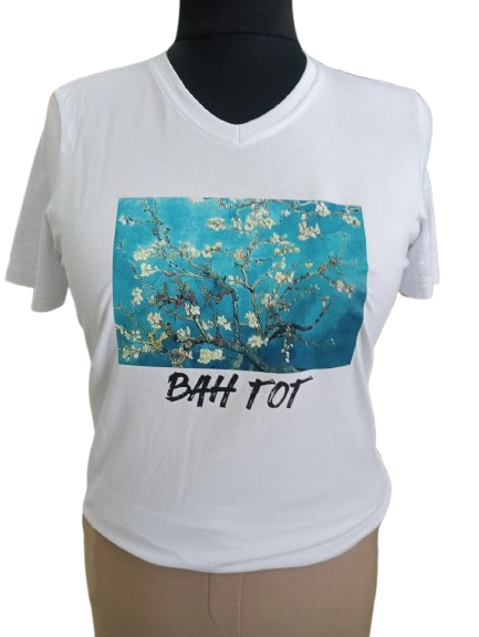 Футболка жіноча з художнім принтом Мигдаль S Білий (00189)