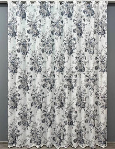 Тюль лен в гостиную/спальню Белый/Сиро-синий (1864т)