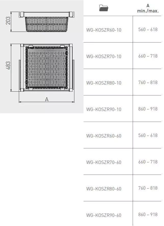 Кошик для білизни з ротангу GTV Elite з дотягом повного висуву 700 мм Графіт (WG-KOSZR70-60) - фото 3