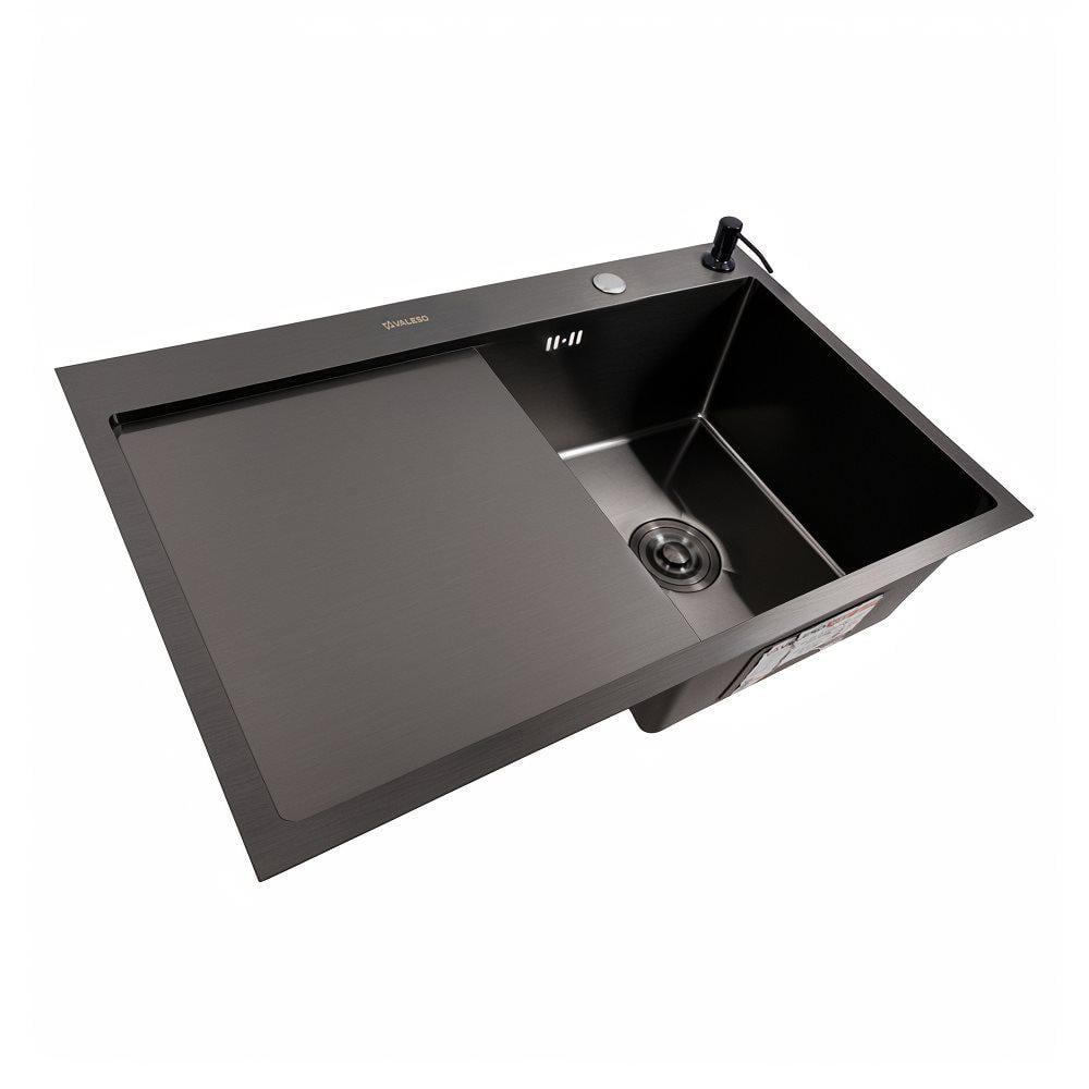 Мойка кухонная Valeso Handmade CM 78х50 R PVD круглый сифон 3,0/0,8 мм Черный - фото 2