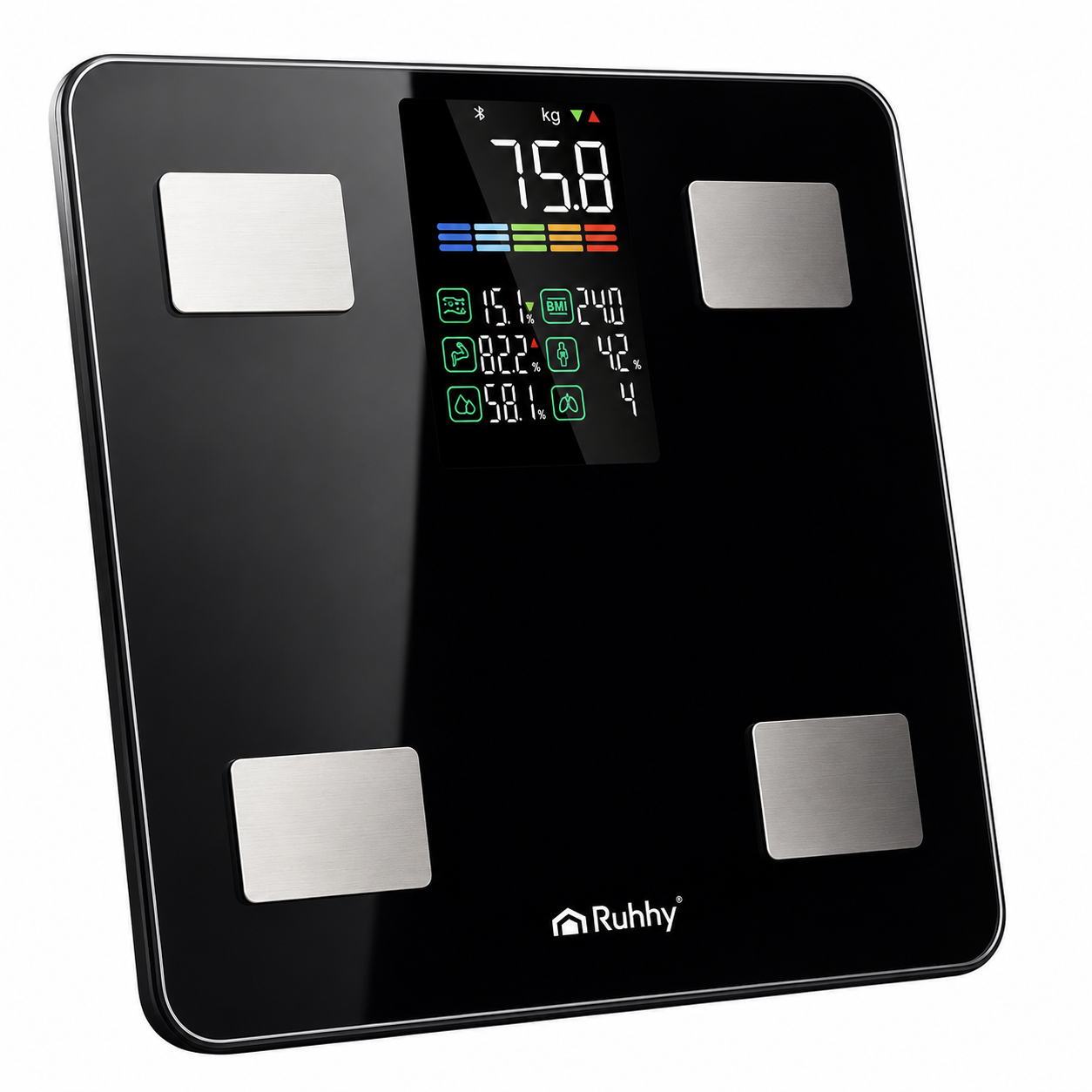 Смарт-весы Ruhhy 20675 с Bluetooth и анализом состава тела BMI с LCD-дисплеем до 226 кг Черный (35376292)