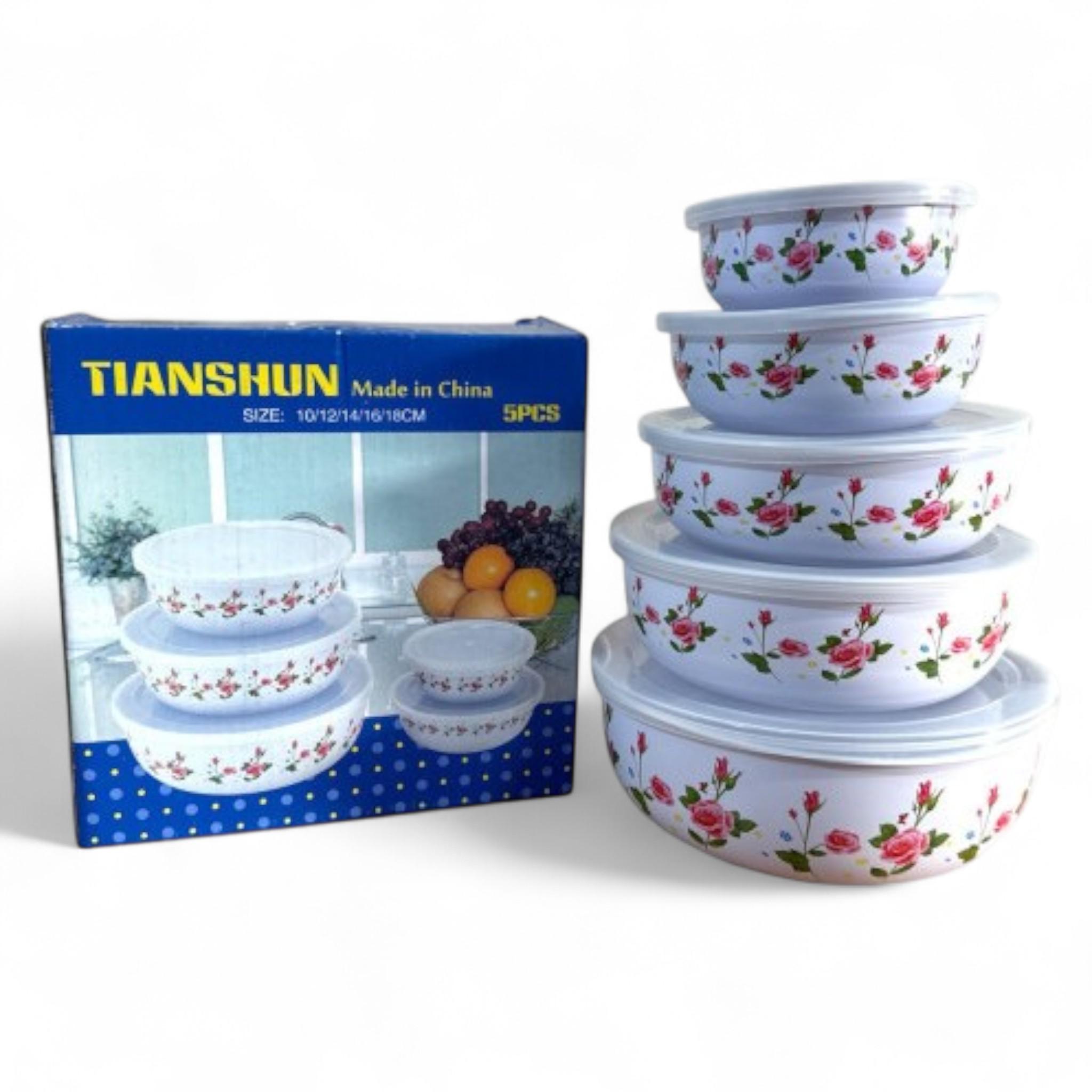 Набір судочків TS-5 металеві емальовані із пластиковими кришками 5 шт. (29070714)