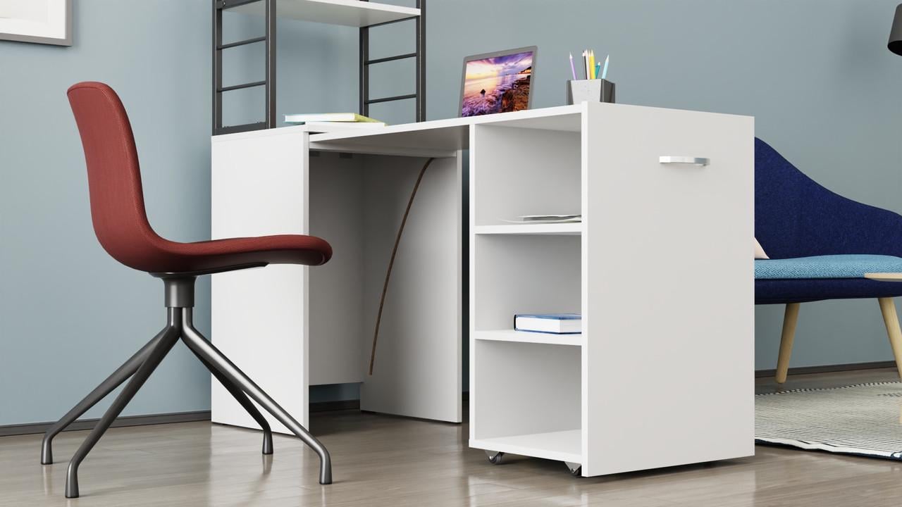 Стіл-тумба трансформер Ferrum-decor Смарт 4/2 з етажеркою метал/ДСП 16 мм 1430x1450x600 мм Чорний/Білий (FRD-105130) - фото 2 Стіл-тумба трансформер Ferrum-decor Смарт 4/2 з етажеркою метал/ДСП 16 мм 1430x1450x600 мм Чорний/Білий (FRD-105130) - фото 2