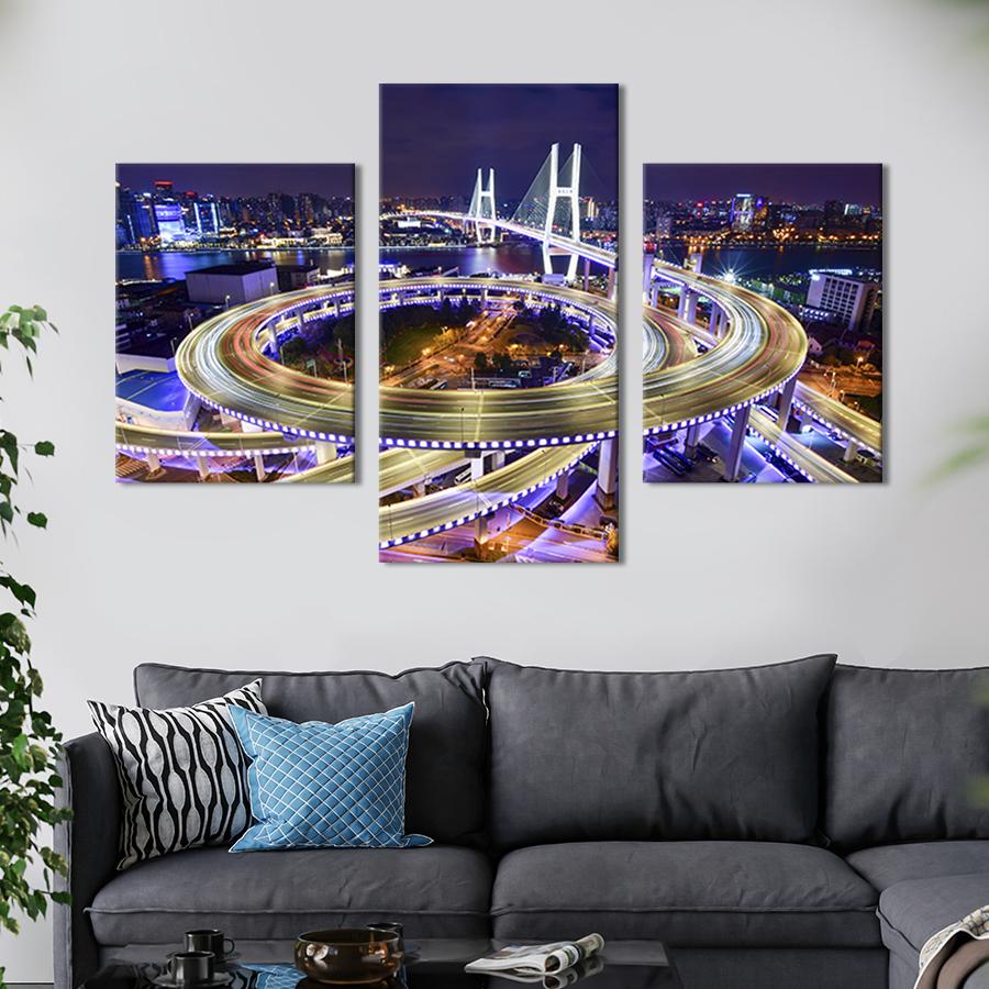 Картина для интерьера Город Шанхай в Китае 141x90 см (404-32)