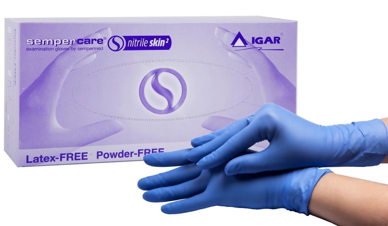 Рукавички медичні нітрилові оглядові IGAR Sempercare Nitrile Skin2 неопудрені XL Блакитний (000005934)