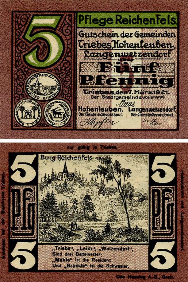 Колекційна банкнота Німеччина Нотгельд 5 пфеннігів 1921 F-VF Райхенфельс (Б18402)