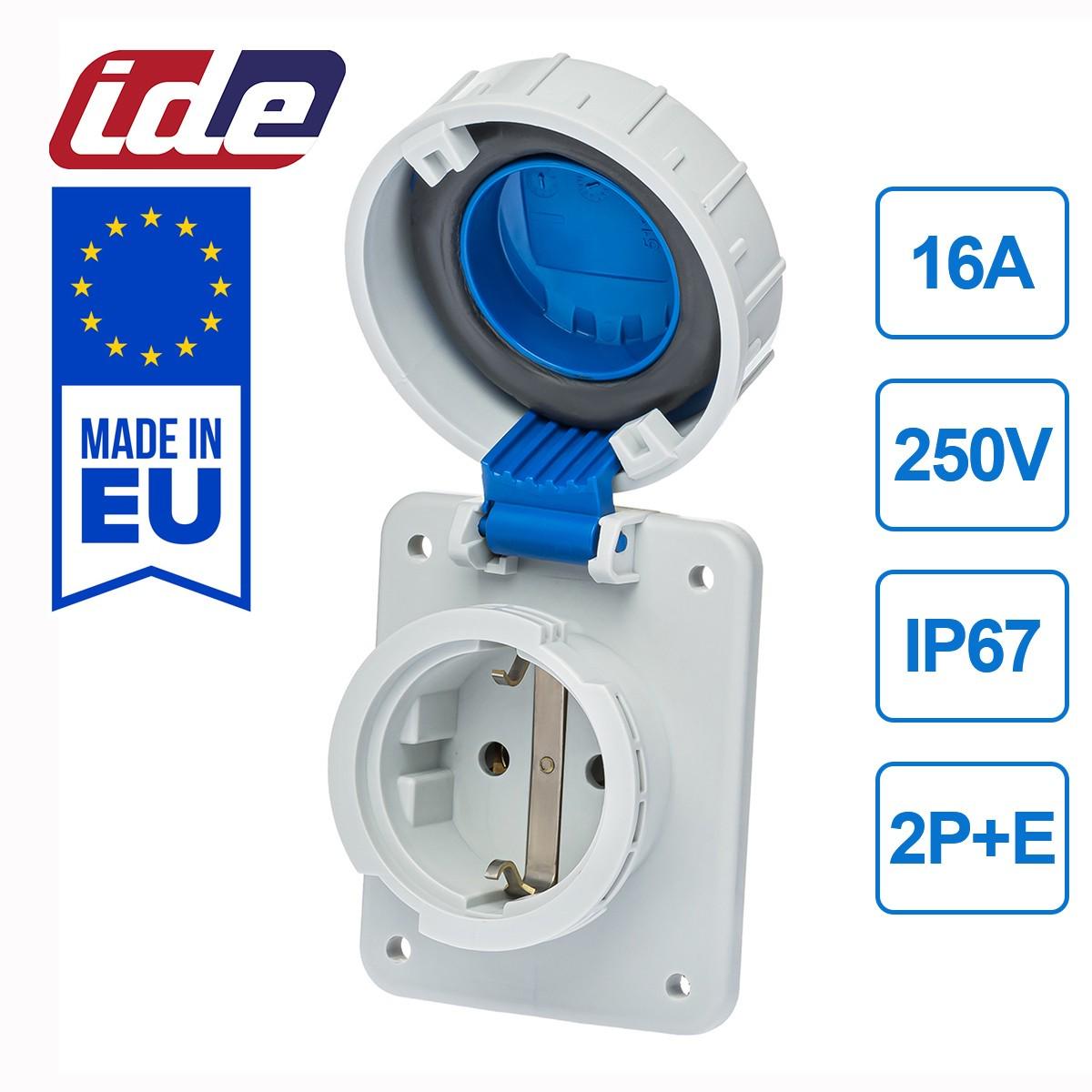 Розетка силовая IDE Schuko 16 A 250B 2P+E IP67 Синий (105) - фото 3