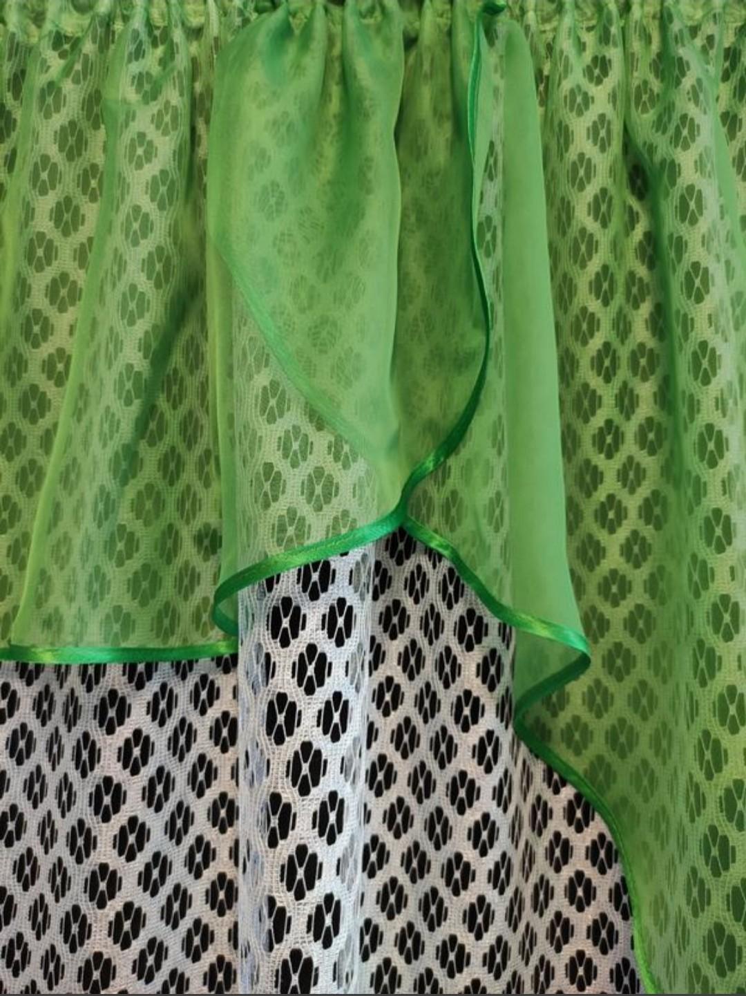 Занавеска сетка с шифоновым ламбрекеном на кухонное окно 290х160 см Зеленый с белым (кзел-11). - фото 3