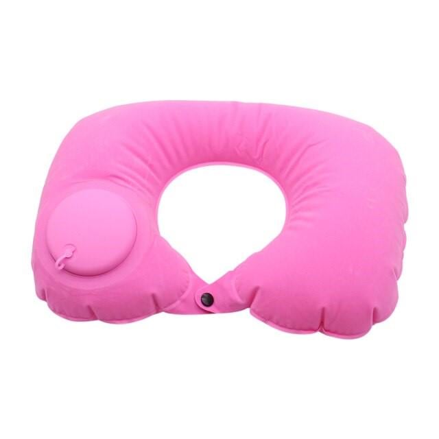 Дорожня надувна подушка-підголовник на шию із вбудованою помпою Travel Neck Pillow Рожевий (2e2aeee8)