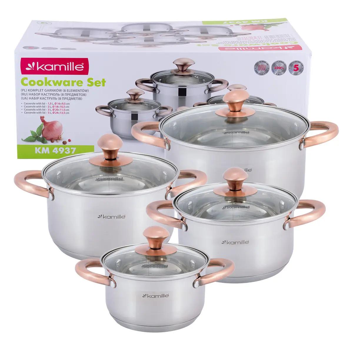 Набор кастрюль Kamille из нержавеющей стали 1,5 л/2 л/3 л/5 л 8 пр. (AM0001971)
