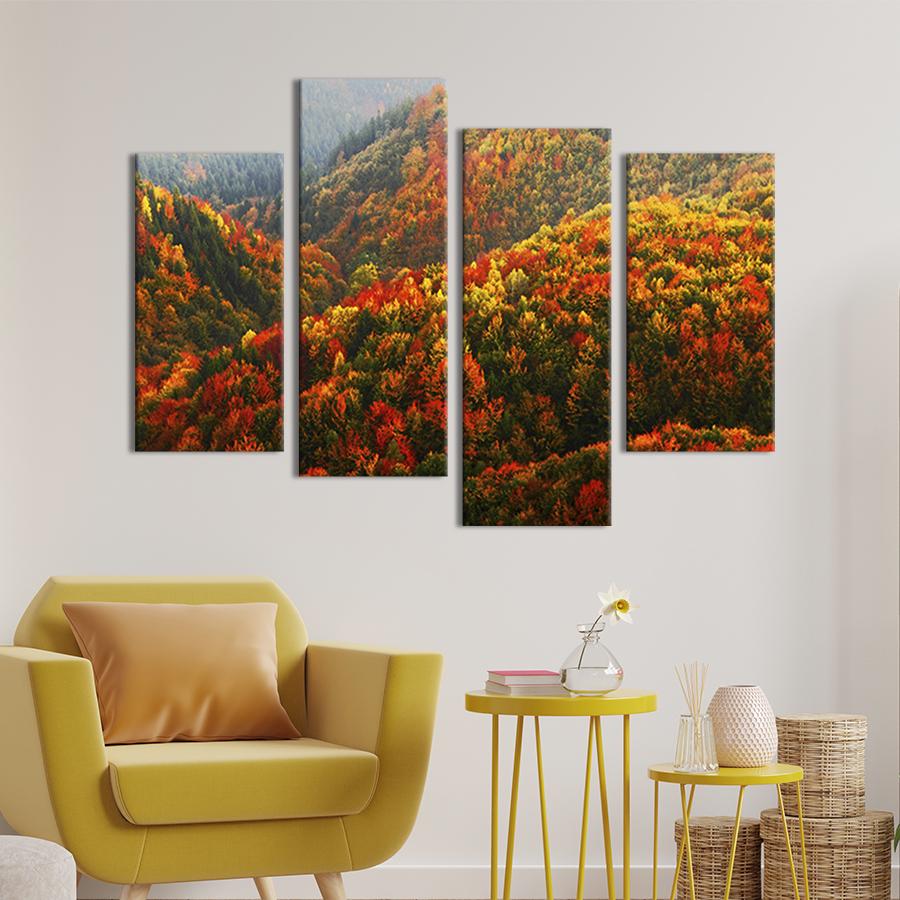 Модульная картина из четырех частей на холсте интерьерная картина Бескрайний осенний лес 89x56 см (598-42)
