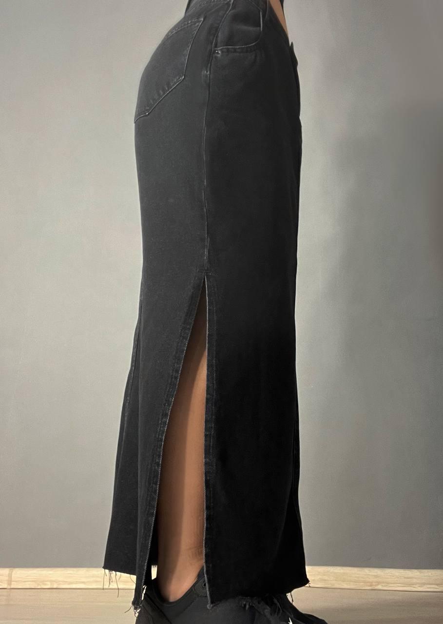 Спідниця жіноча Zeo Basic 3810 джинсова розрізи по боках довга р. 32 Чорний (1163) - фото 2