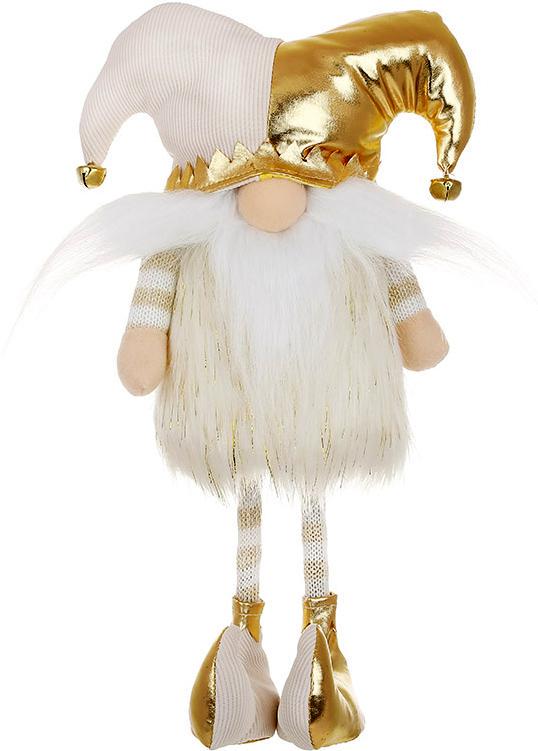 Игрушка мягкая новогодняя Гном-Клоун с усами 48 см Кремовый с золотым