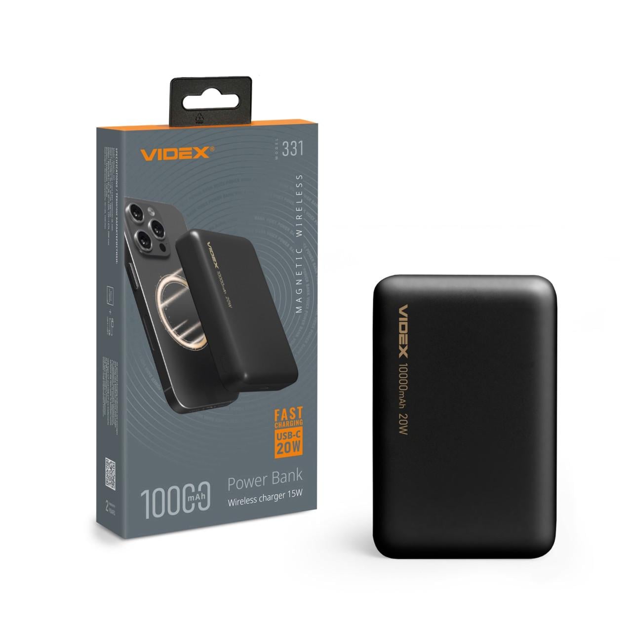 Повербанк с беспроводной зарядкой Videx VPB-331 PD20W 10000 mAh Black (3031139128)