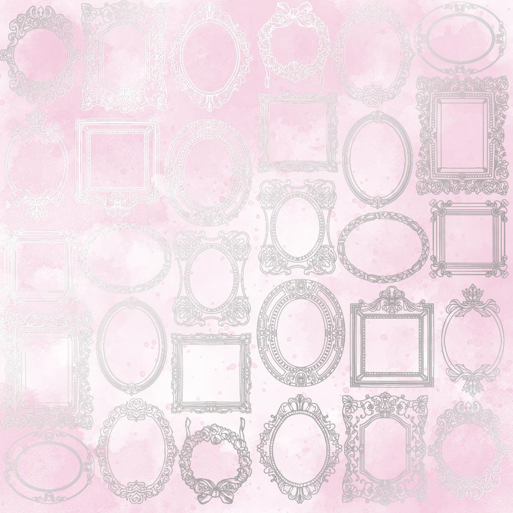 Лист бумаги односторонний Silver Frames с серебряным тиснением 30,5х30,5 см Pink shabby/Watercolor