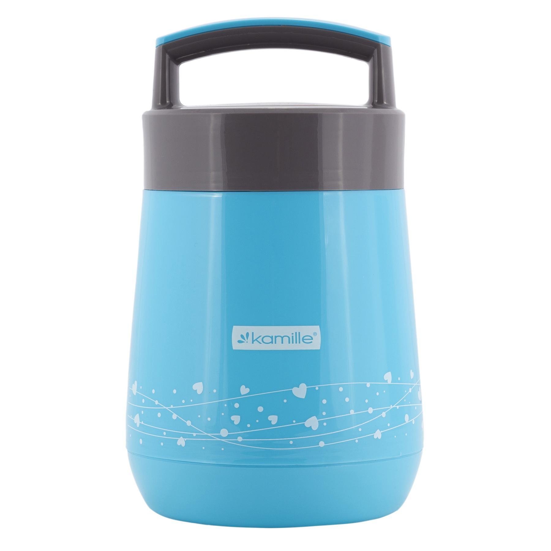 Термос харчовий Kamille Vizo 1400 мл зі скляною колбою та 2 ємностями Блакитний (8431670)